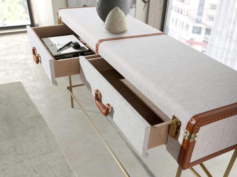 Angel Cerdá Rectangular Console Table, Fabric, Walnut and Golden Polished Steel 3271