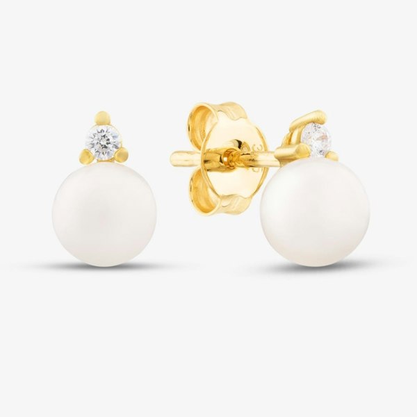 T. H. Baker 9ct Yellow Gold Fresh Water Pearl Cubic Zirconia Stud Earrings 1.59.1886
