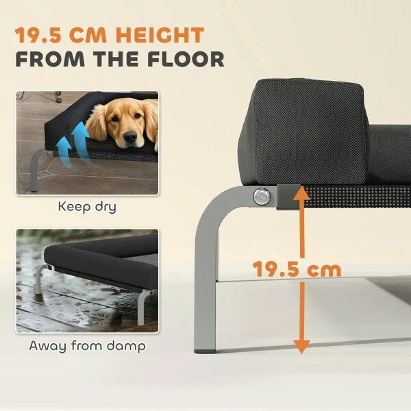 Elevated Dog Bed with Removable Bolsters, Raised Dog Bed for Large Breeds, Portable Indoor & Outdoor Pet Cots, Black