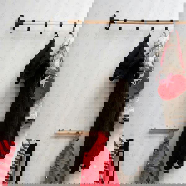 BESLAGSBODEN 4 Hook Coat Rack in Beech/Black Aluminium, Length 1000mm