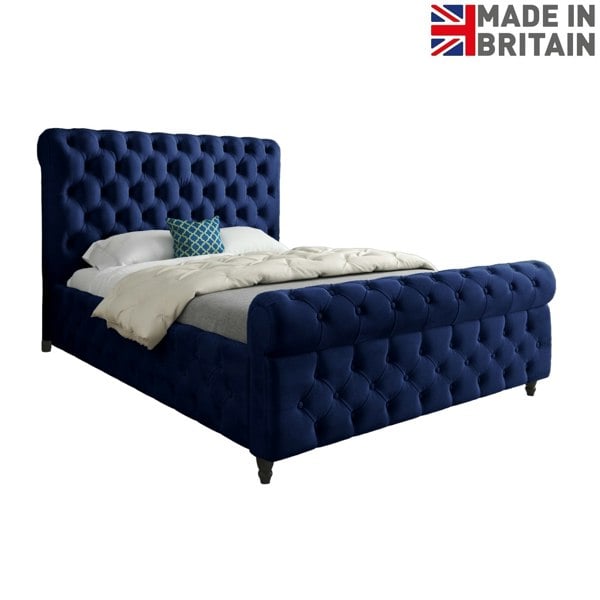Casa Magna Savana Sleigh Upholstered Soft Velvet Bed Frame - Blue