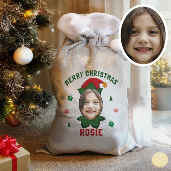 Personalised Memento Company Personalised Photo Upload Elf Christmas Sack