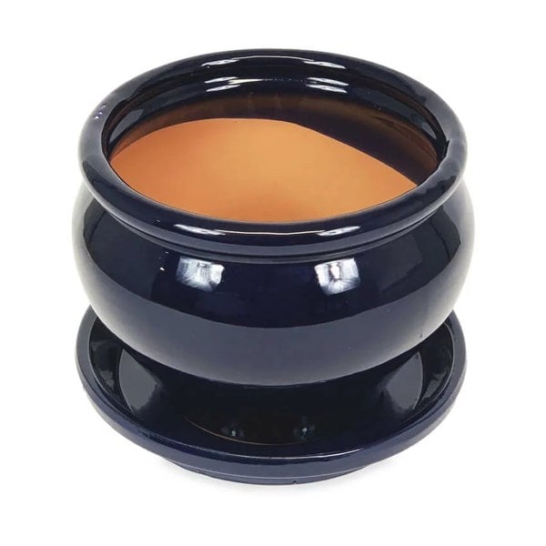 Bola Pot 25x21cm Dipped Blue with 27cm Drainage Plate