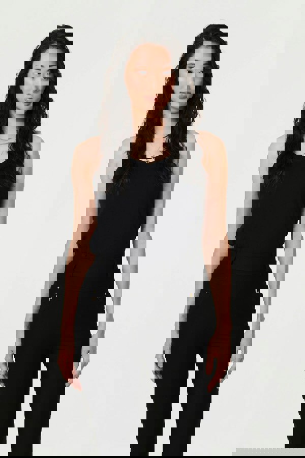 Black | Stretch High Waist Slim Cropped Trousers
