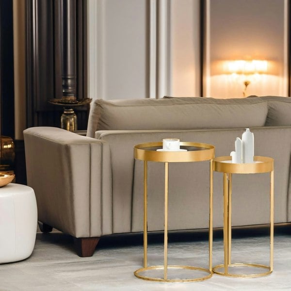 Rafaelo Mobilia Set Of 2 Nesting Tables With Metal Gold Frame