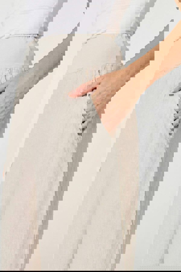 Beige | Sequin Embellished Wide Leg Trousers
