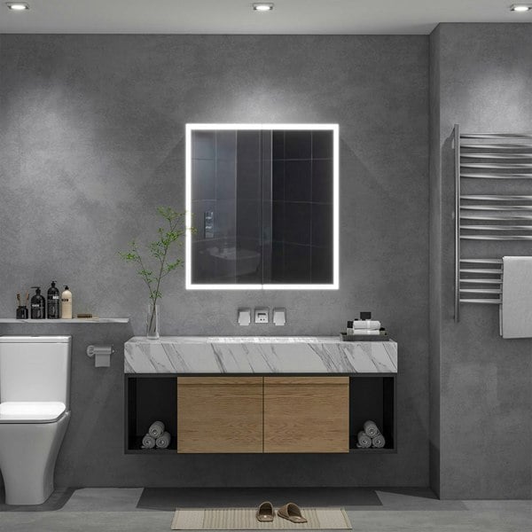 Double Door Bathroom Mirror LED Frameless Mirror Cabinet Bathroom Mirror Cabinets Living and Home