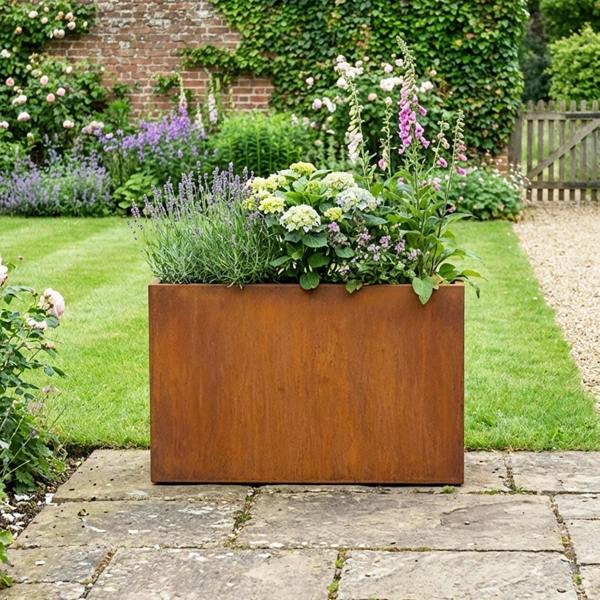Nicoman Galvanised Steel Trough Metal Planter 90cm x 82cm - Pre-Rusted