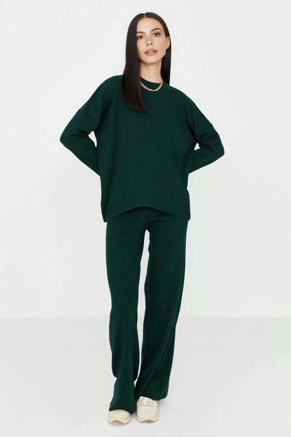 WOVCOR 2-Piece Loose Fit Basic Ribbed Knit Top & Pants Set