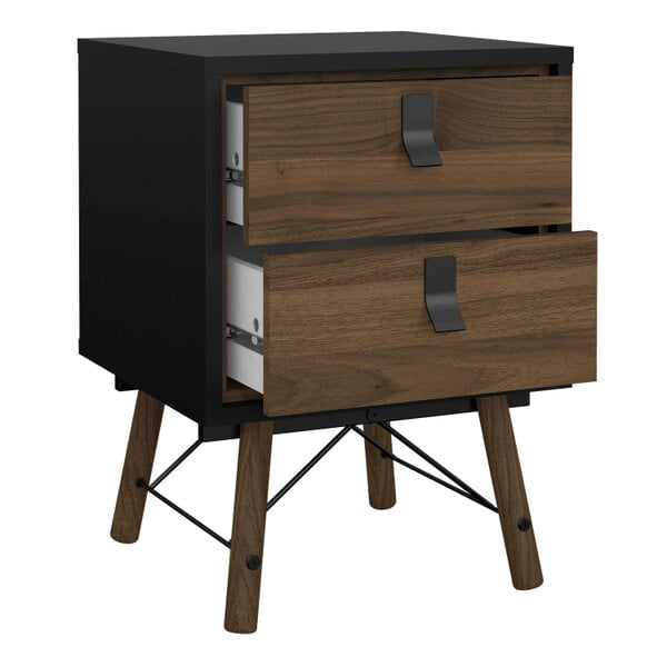 Wyld Haus Juno Black and Walnut Wood Bedside Table 2 Drawer