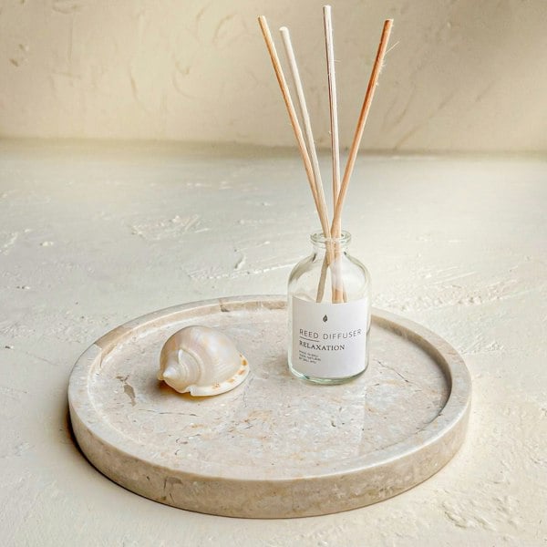 Black marble round vanity tray lifestyle genuine stone bathroom
