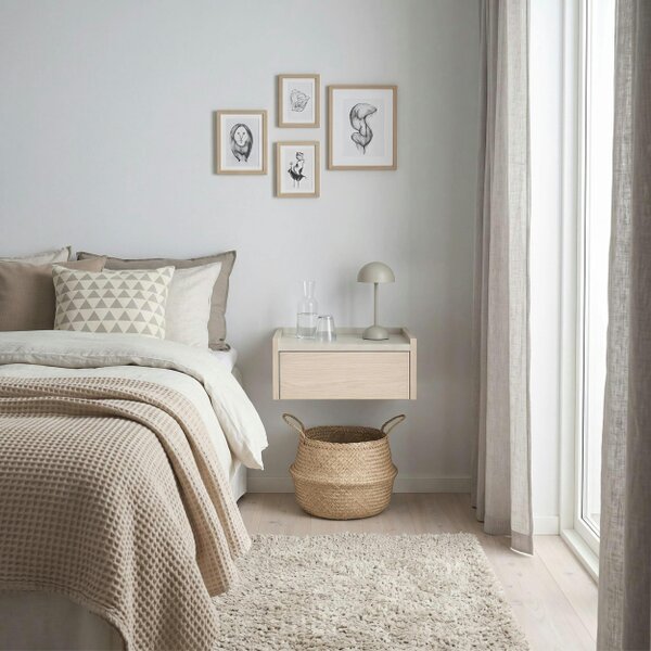 Decortie Brisa Wall Mounted Bedside Table Drawer and Open Tray Shelf