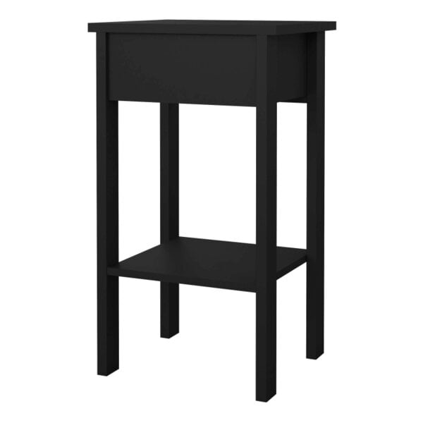 Wyld Haus Wildberry Matt Black Wooden Bedside Table with 1 Drawer Bottom Shelf Leather Handles