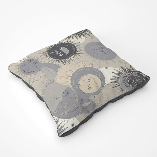 Warren Reed Grey Black Abstract Moon And Sun Floor Cushion