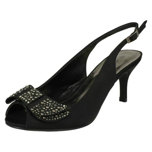 Anne Michelle Ladies Anne Michelle Mid Heel Peep Toe Diamante Bow Vamp Court Shoes