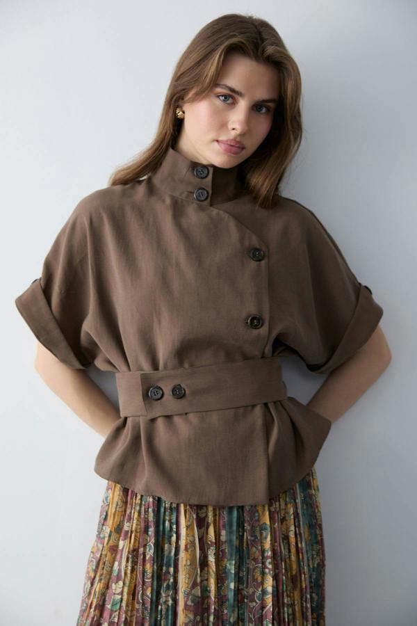 Lyocell Blend Short Sleeve Relaxed Fit Blouse Jacket