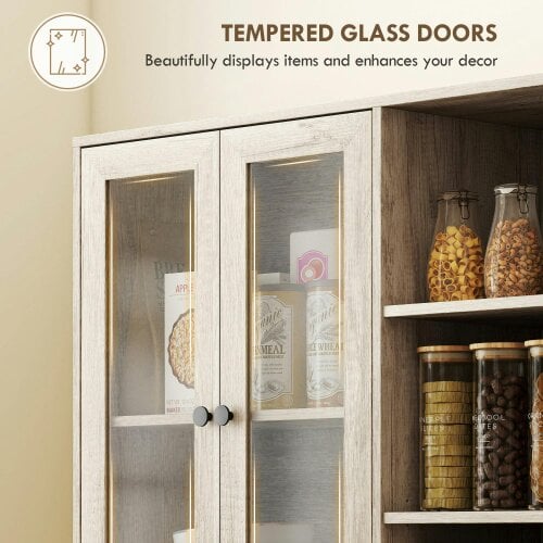 Wyld Haus Mole Pantry Wooden Grey Wood Effect Kitchen Storage Cabinet With Glass Doors
