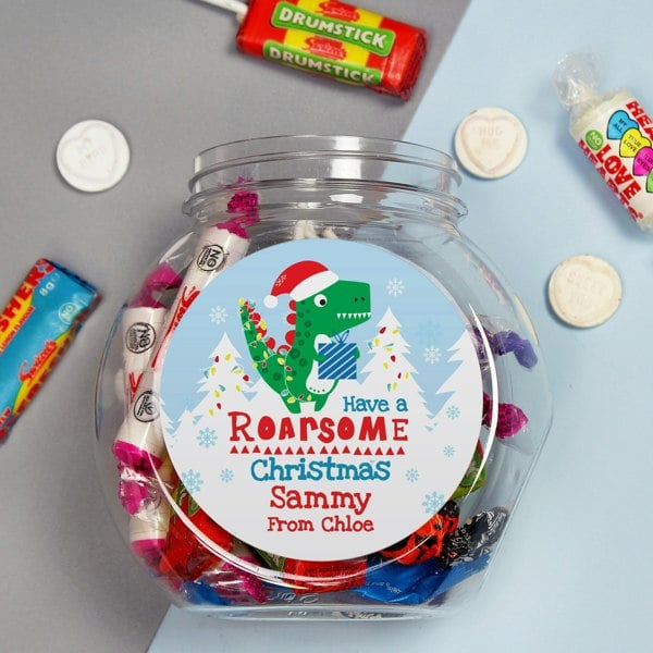 Personalised Memento Company Personalised Dinosaur 'Have a Roarsome Christmas' Sweet Jar