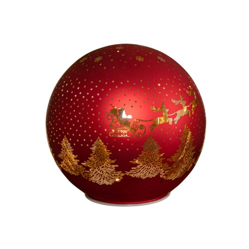 Samuel Alexander 15cm Battery Operated Light up Santa Glass Ball in Red with Warm White LEDs
