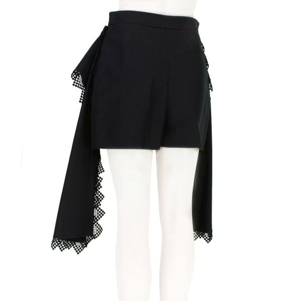 Alexander McQueen black lace trimmed shorts with draped side