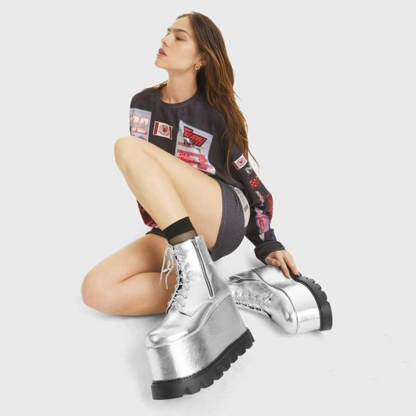 Lamoda Up In Arms Silver PU Ankle Boots Urban Party Street Style Trendy