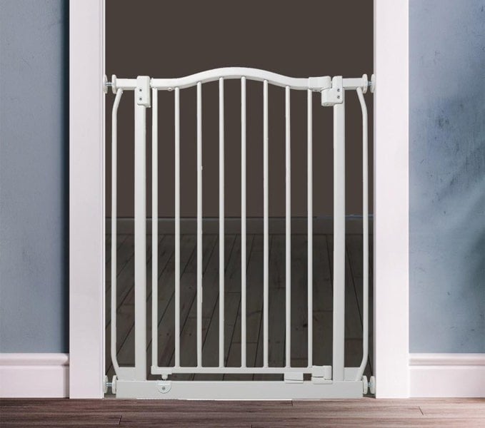 Safetots Curved Top Safety Gate, 71cm - 80cm, Matt White, Pressure Fit Stair Gate