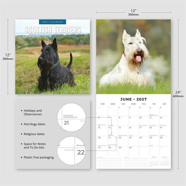 Scottish Terriers Calendar 2027, Wall Calendars, Month To View, Dogs, Gift