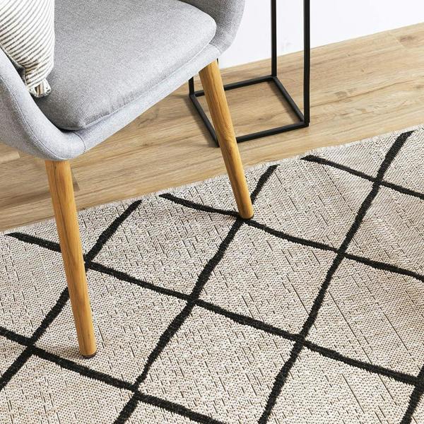 Flat Weave Kitchen Rug Grey Black Checkered Pattern Mats Hard Wearing New Carpet