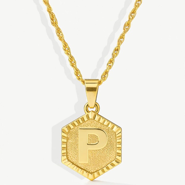 MUCHV Initial Coin Necklace With Singapore Chain