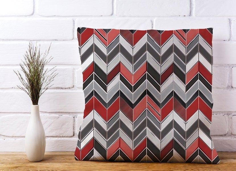 Warren Reed Red Grey Geometric Pattern Cushions