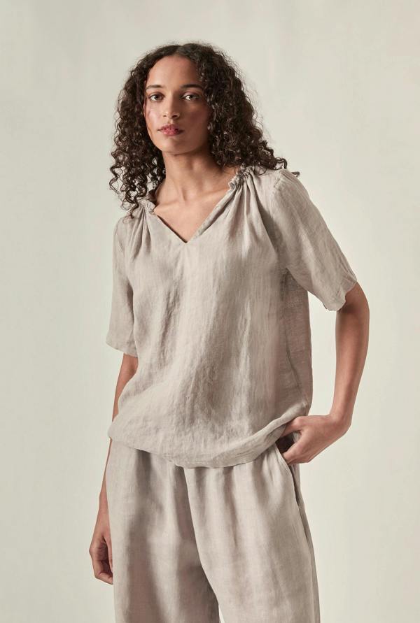 James Lakeland Taupe Pure Linen Blouse