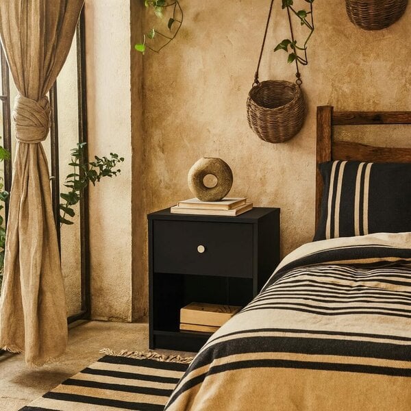 Wyld Haus Tainan Black Bedside Table 1 Drawer 1 Shelf