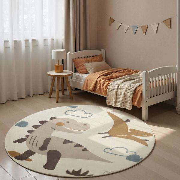 Adventures Kids Rug Dino Cream Underfloor Heating, Fun Design Rug