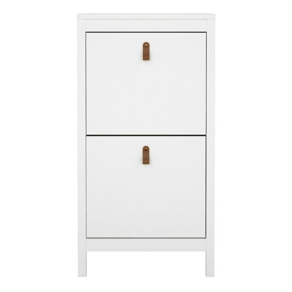 Wyld Haus Wildberry Matt White Wooden Shoe Cabinet 2 Flip Down Doors Leather Handles