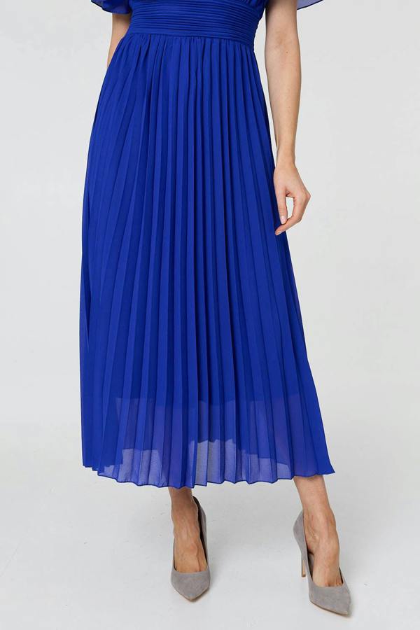 Blue | Pleated Semi Sheer Layered Maxi Dress