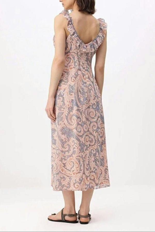 WOVCOR Shawl Patterned Chiffon Lined Midi Woven Dress