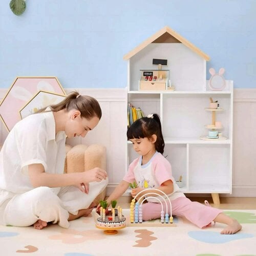 Bobobiy ZONEKIZ Three-Tier Toy Storage Shelf, Kids Bookcase, with Six Cubes, for Playroom, Bedroom - White