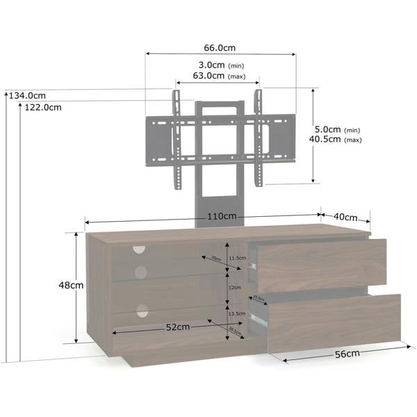 Homeology GALLUS Walnut with 2-Walnut Drawers & 3-Shelf 32"-55" LED/LCD/Plasma Cabinet TV Stand with Mounting Arm