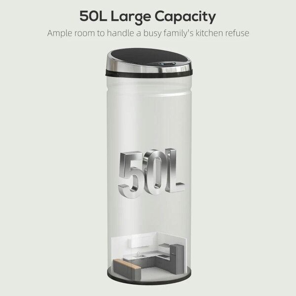 50L Stainless Steel Sensor Bin - Silver Tone