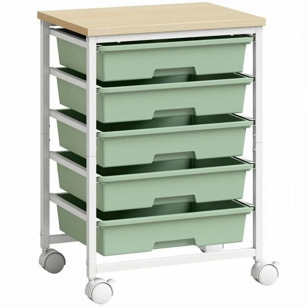 6-Tier Storage Trolley on Wheels, Metal Kitchen Rolling Cart with 5 Pull-Out Drawers, Green
