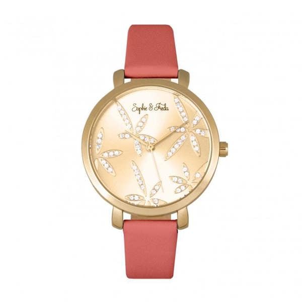 Sophie & Freda Key West Leather-Band Watch w/Swarovski Crystals