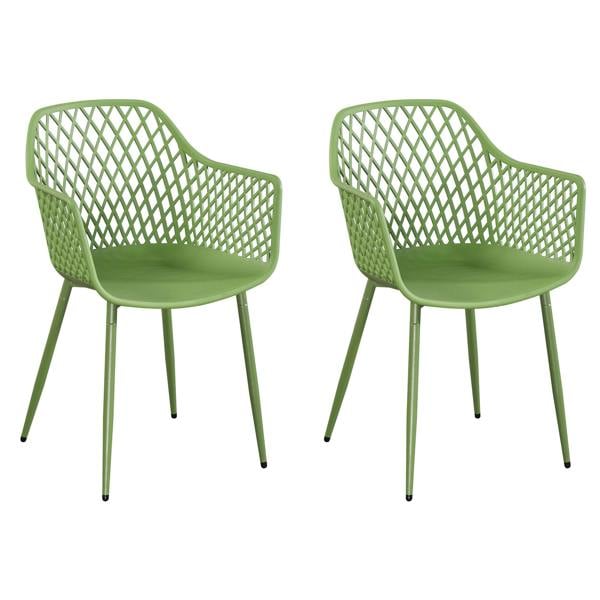 Core Products Pair Of Lattice Bistro Garden Arm Chairs, Moss Green