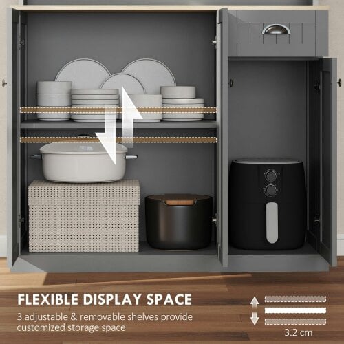 Wyld Haus Ririlo Wooden Grey 180 cm Tall Kitchen Storage Cabinet With OFauxn Counter Drawers And 6 Doors