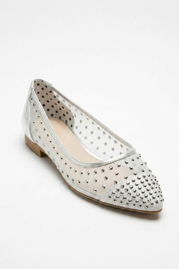 Saoirse Sheer Embellished Ballet Flats - Silver