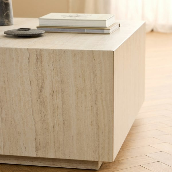 Furniture To Go Dice Square Coffee Table in Light Travertine Effect 90x90x42cm