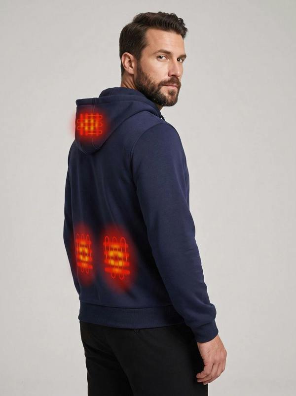 Anniou Men's Navy Blue Zip Heated Hoodie