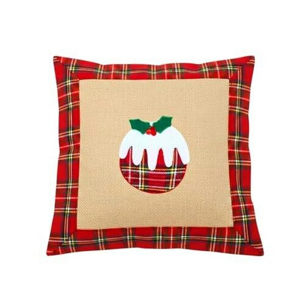 Shatchi 40x40cm 40x40cm Christmas Pudding Cushion Cover in Brown Hessian and Non-Woven Fabric
