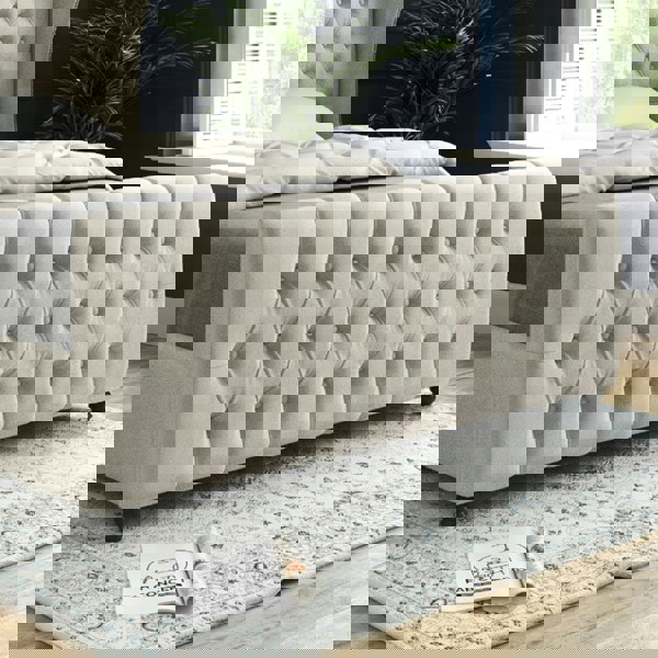 Casa Magna Donati Straight Curved Top Upholstered Soft Velvet Bed Frame - Cream