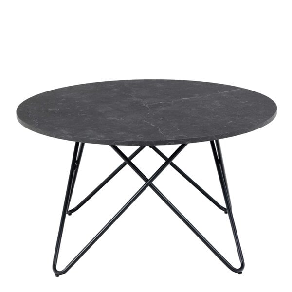 Wyld Haus Turin Black Marble Effect Round Coffee Table Geometric Steel Base