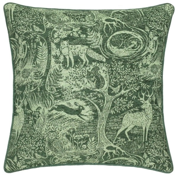 Furn Winter Woods Chenille Animals Cushion Cover - Emerald